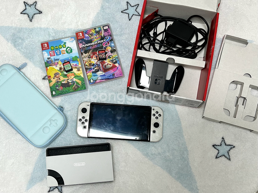 닌텐도 스위치 oled 화이트 풀박스+동숲, 마리오카트8 포함 판매--0