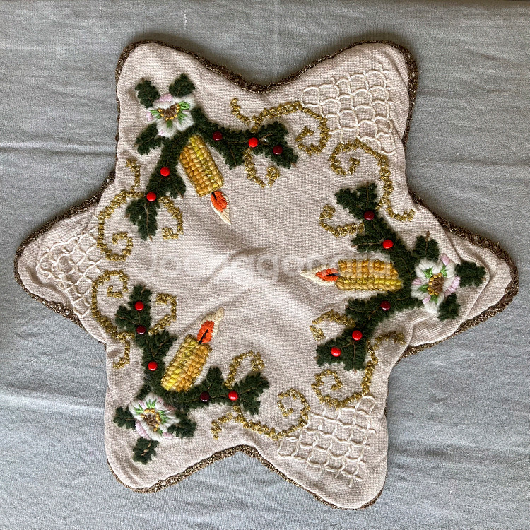 독일 빈티지 손자수 크리스마스 데코 도일리--0