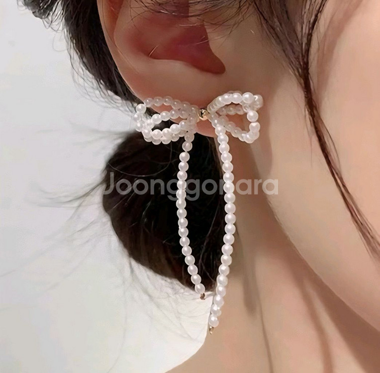 진주 리본 귀걸이 셀프 웨딩스냅 악세사리--0