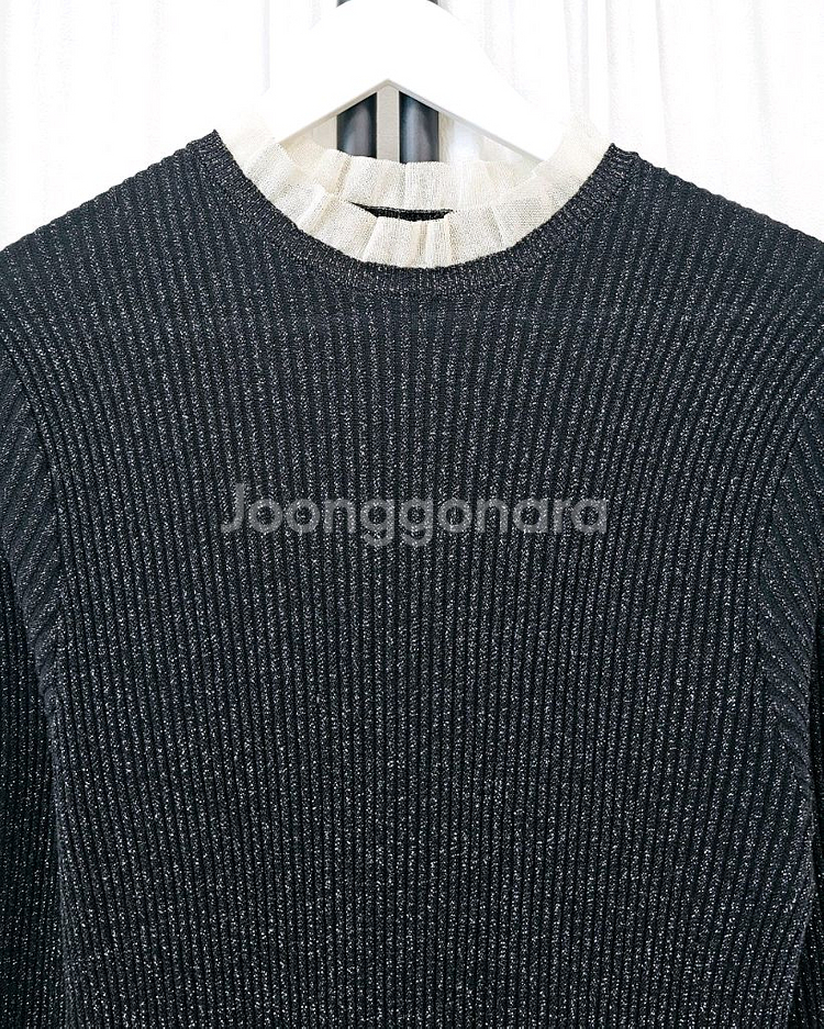 골드펄 니트원피스 골지프릴넥 니트원피스 메탈사 슬림--1