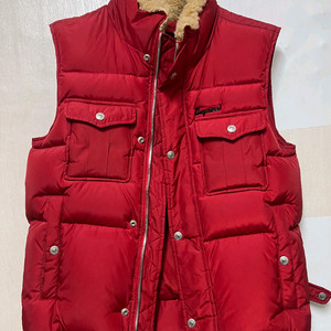 레드 패딩조끼 털카라 46사이즈 국내90-95
