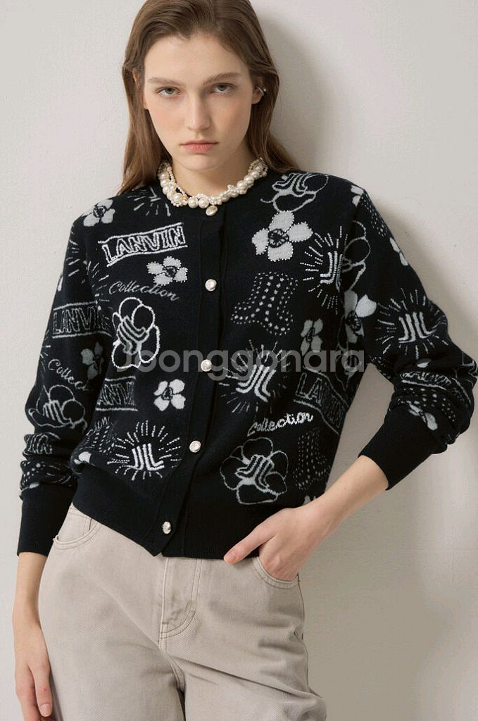 한섬 랑방[새옷]비즈 & 자수 자카드 울 니트 가디건--0