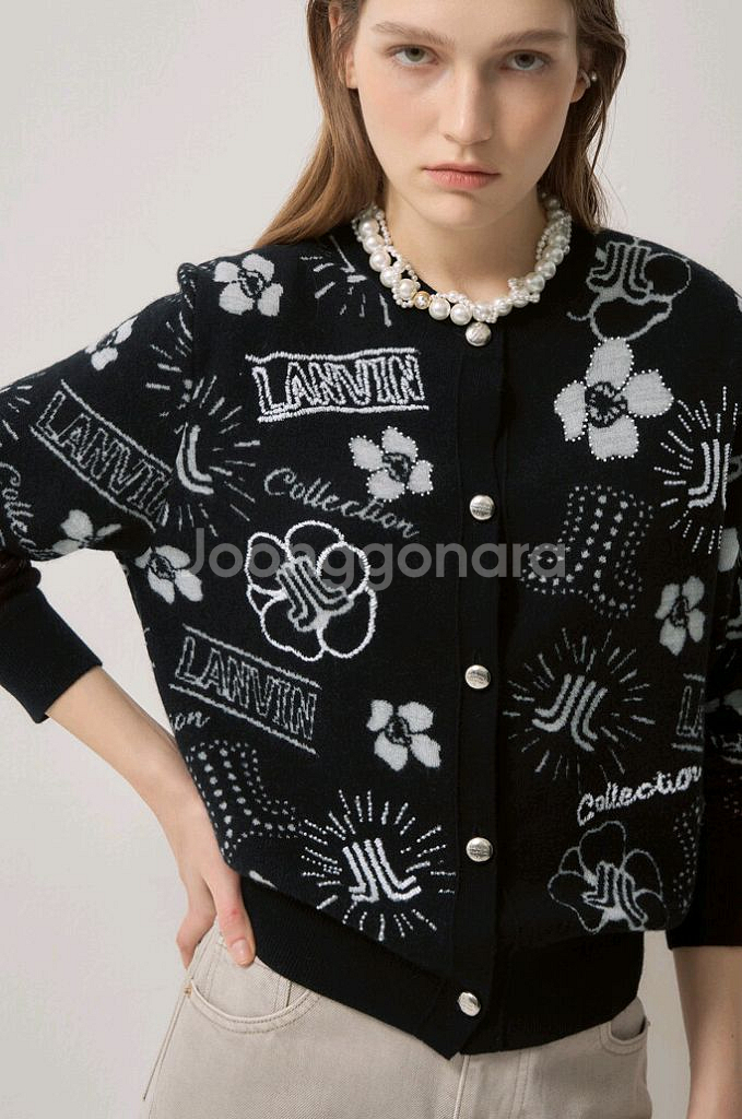 한섬 랑방[새옷]비즈 & 자수 자카드 울 니트 가디건--1