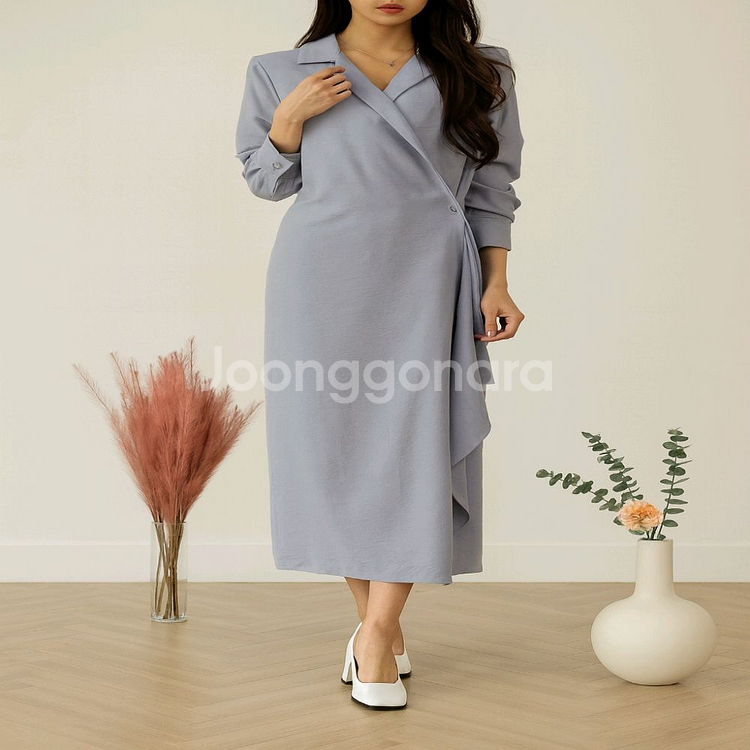 언발 프릴 테일러드 카라 랩 롱원피스ㅡ무배--1