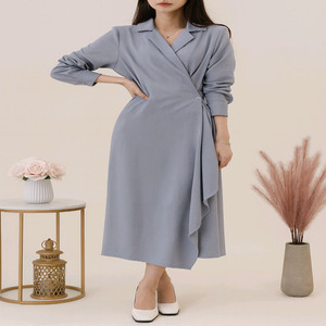 언발 프릴 테일러드 카라 랩 롱원피스ㅡ무배