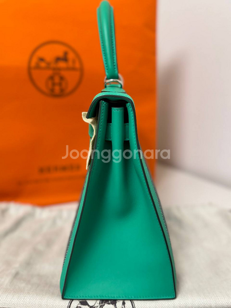 에르메스 켈리백 28 (Quadrille Canvas & Menthe Swift, Palladium H/W)--3