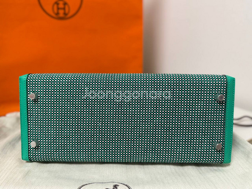 에르메스 켈리백 28 (Quadrille Canvas & Menthe Swift, Palladium H/W)--2