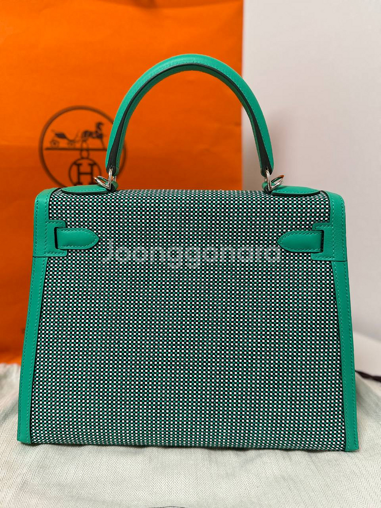 에르메스 켈리백 28 (Quadrille Canvas & Menthe Swift, Palladium H/W)--1