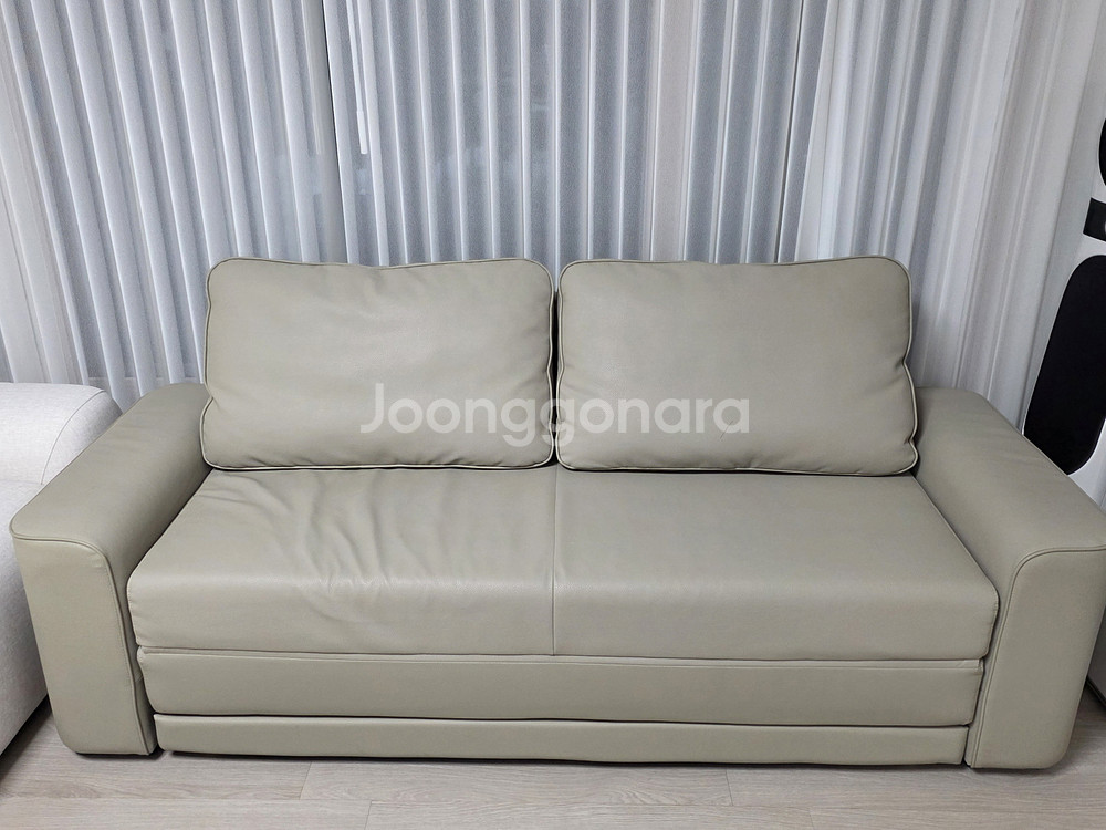 한샘 매그 라운지 3인 가죽 소파 베드, 웜그레이--2