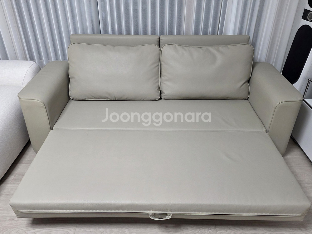 한샘 매그 라운지 3인 가죽 소파 베드, 웜그레이--1