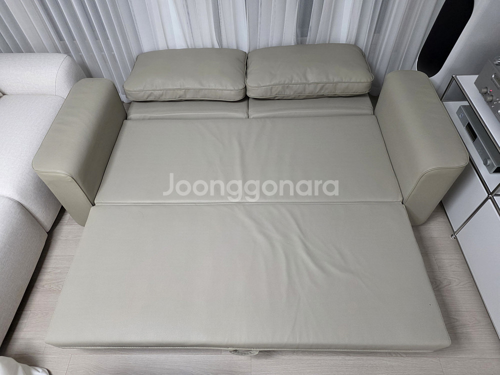 한샘 매그 라운지 3인 가죽 소파 베드, 웜그레이--0