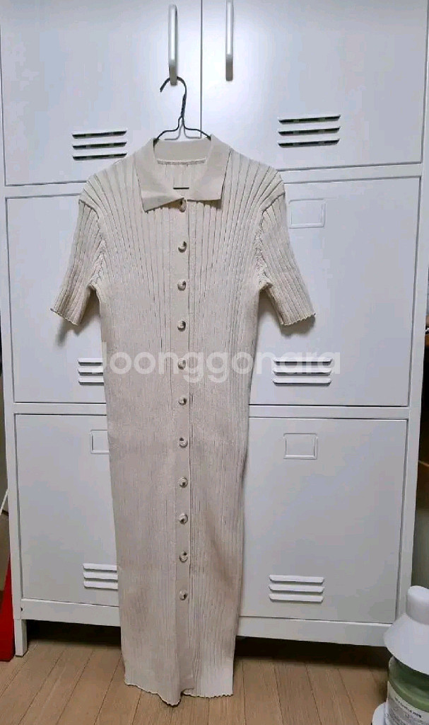 골지 카라 버튼 원피스 - 베이지--10