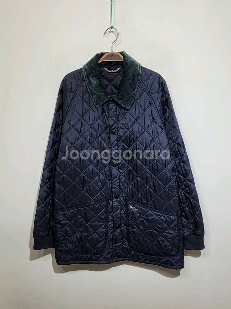 (L) 바버 퀼팅자켓 네이비 누빔점퍼 코듀로이 카라넥--0