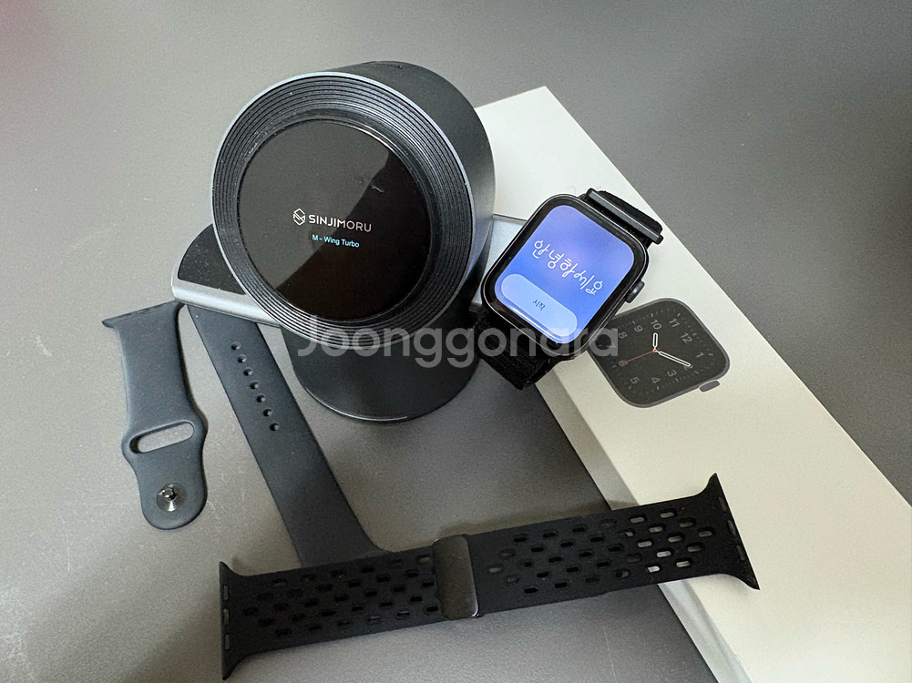 애플워치 SE 44mm 블랙 풀박스 +무선충전 거치대--0