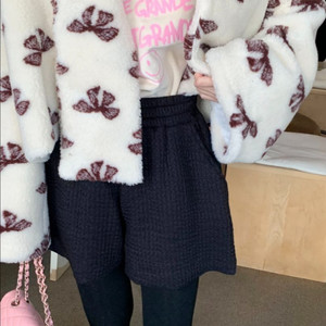 바이씨니 골지 반바지 블랙 베이지