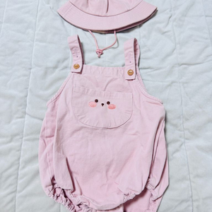 돗투돗 멜빵 바디수트 모자세트100