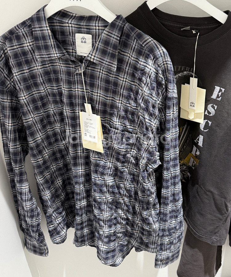 [2] 폴리테루 컨트리 체크 셔츠 워시드 네이비 페인티드 제 페니즈 페브릭--0