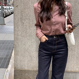 마그넷 체크 슬림 셔츠 (레드) / 샵마그넷