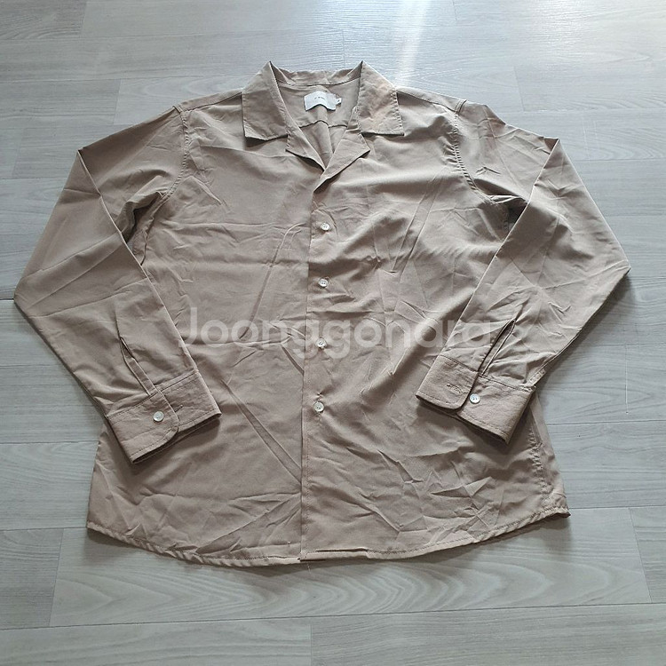 셔츠 M 오픈 카라 카키 브라운 블라우스 남방 긴팔 차르르 부드러운--1