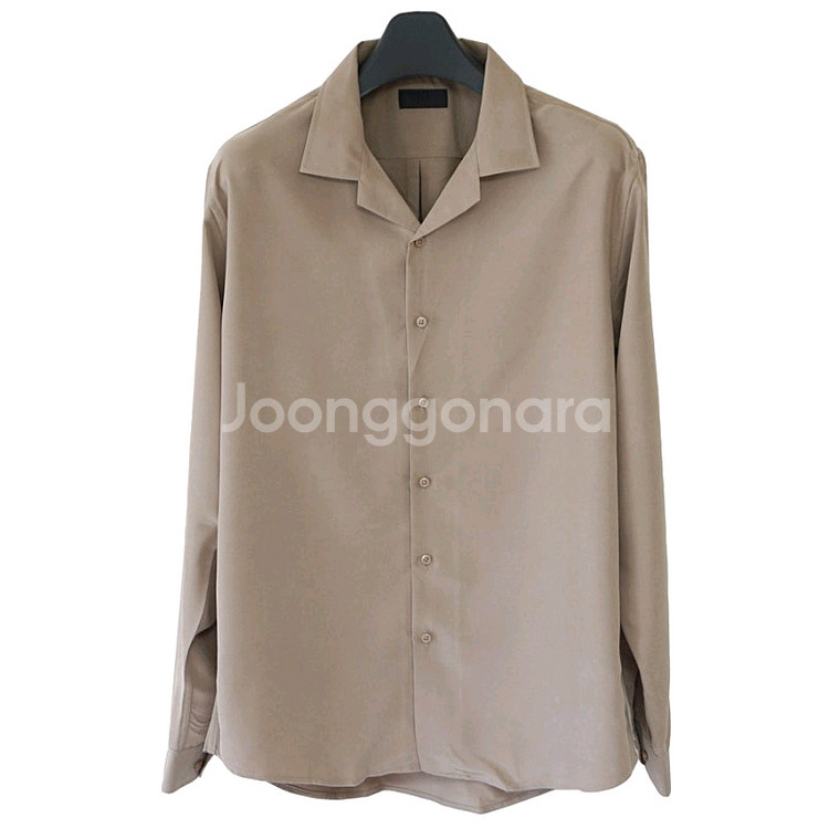 셔츠 M 오픈 카라 카키 브라운 블라우스 남방 긴팔 차르르 부드러운--0
