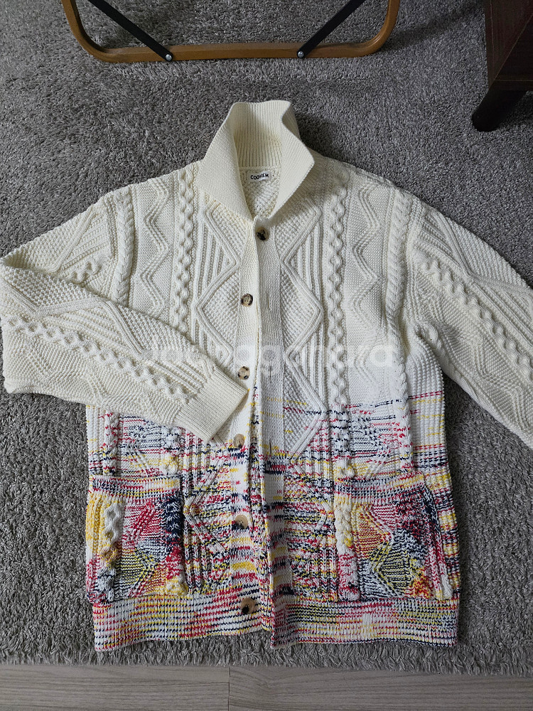 COOHEM - GRADATION ARAN KNIT CARDIGAN (White) 라지--0