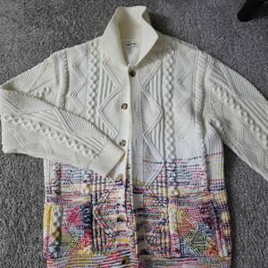 COOHEM - GRADATION ARAN KNIT CARDIGAN (White) 라지