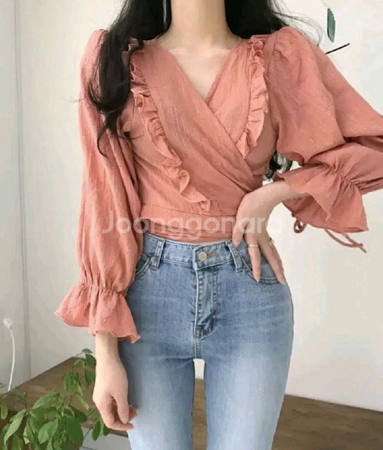 프릴 랩 블라우스 핑크 와인색 소녀나라 리본 브이넥 레이스 분홍 하객룩 셔츠--0