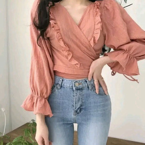 프릴 랩 블라우스 핑크 와인색 소녀나라 리본 브이넥 레이스 분홍 하객룩 셔츠