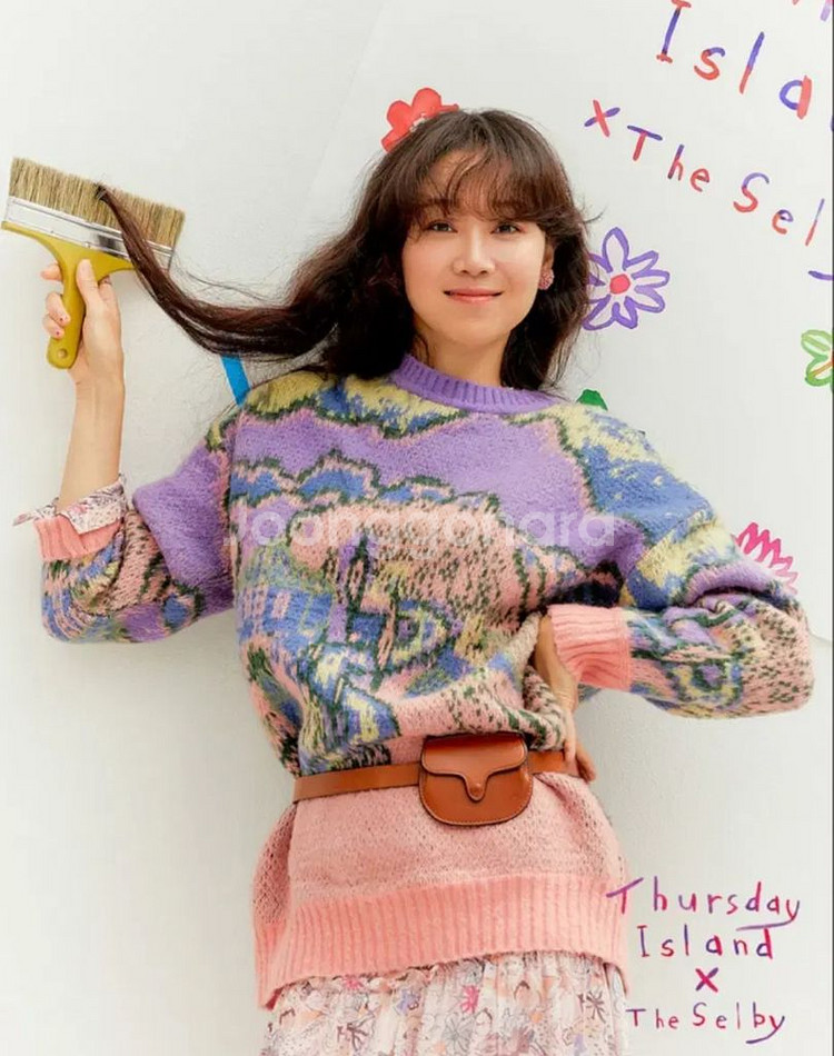 새상품)공효진 써스데이아일랜드 토드셀비 콜라보 연보라 니트 s--0