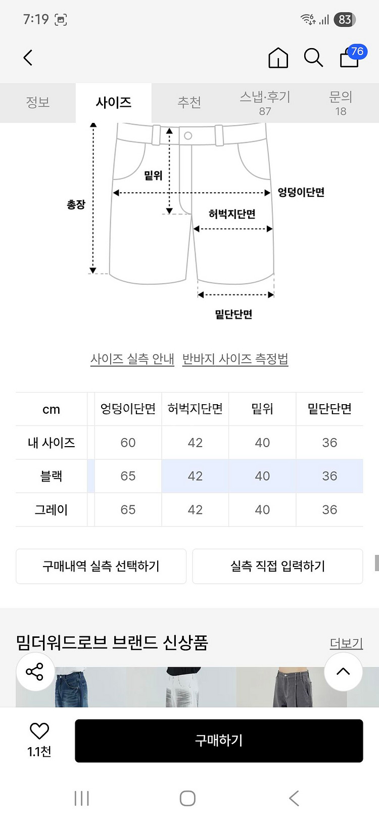 밈더워드로브 솔라 리벳 버뮤다 팬츠 블릭 프리사이즈--3