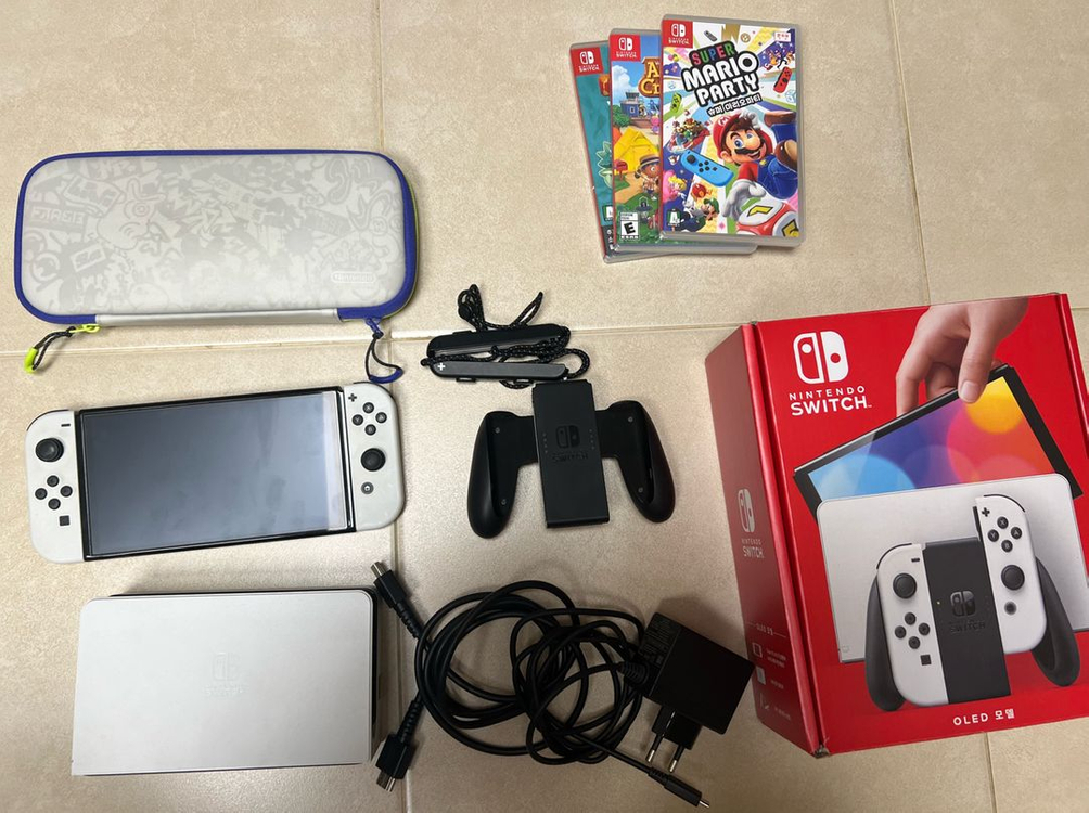 닌텐도 스위치 OLED 화이트 풀박스 + 게임 & 악세서리 세트--0