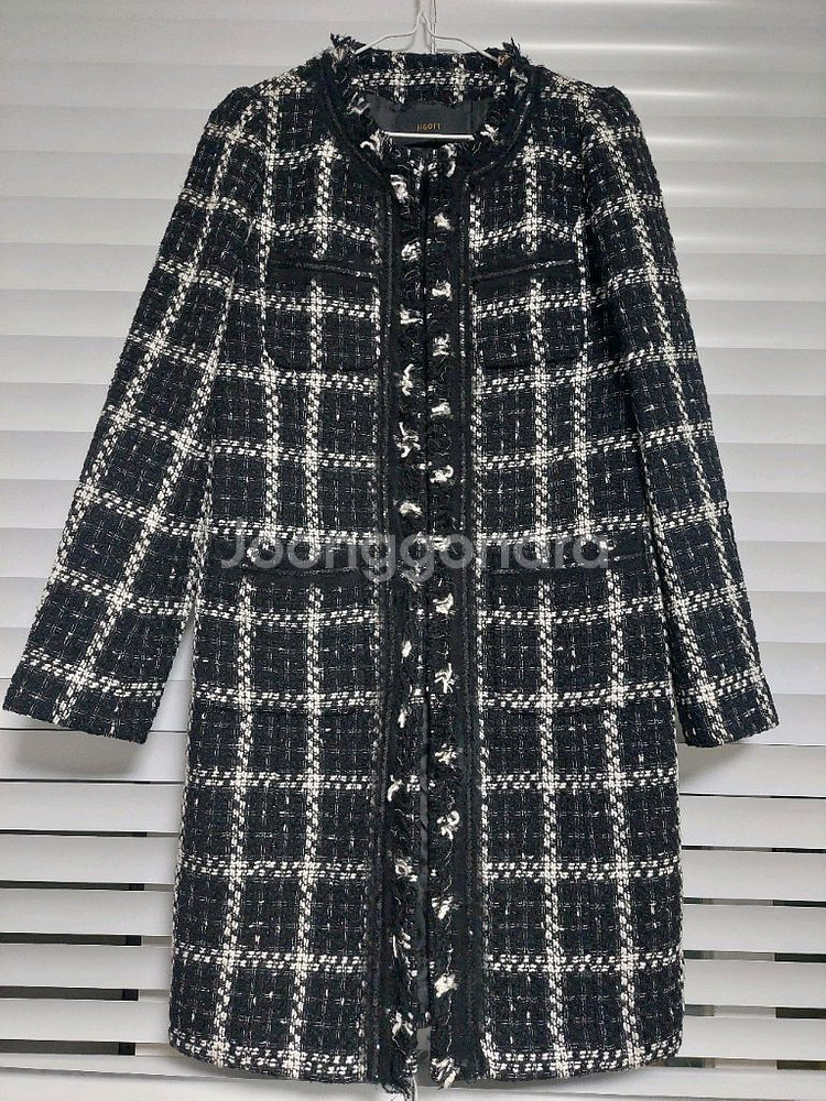 지고트 주머니4개 겨울 모직 트위드 롱자켓 코트 트위드자켓--0