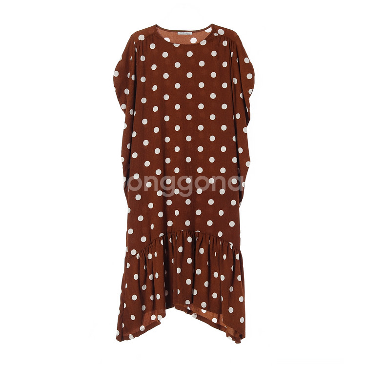 [S]자라 브라운 도트 퍼프 긴팔 롱 튜닉원피스--0