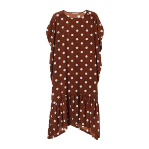 [S]자라 브라운 도트 퍼프 긴팔 롱 튜닉원피스