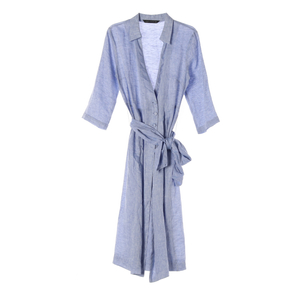 [S]자라 린넨100% 스카이블루 브이넥 랩 롱 셔츠원피스