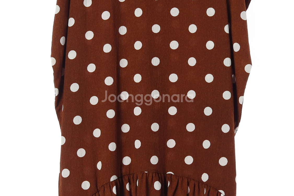 [S]자라 브라운 도트 퍼프 긴팔 롱 튜닉원피스--2