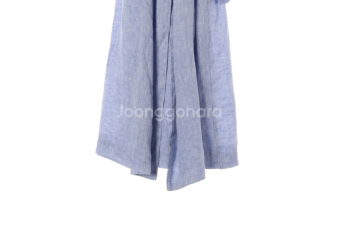 [S]자라 린넨100% 스카이블루 브이넥 랩 롱 셔츠원피스--3