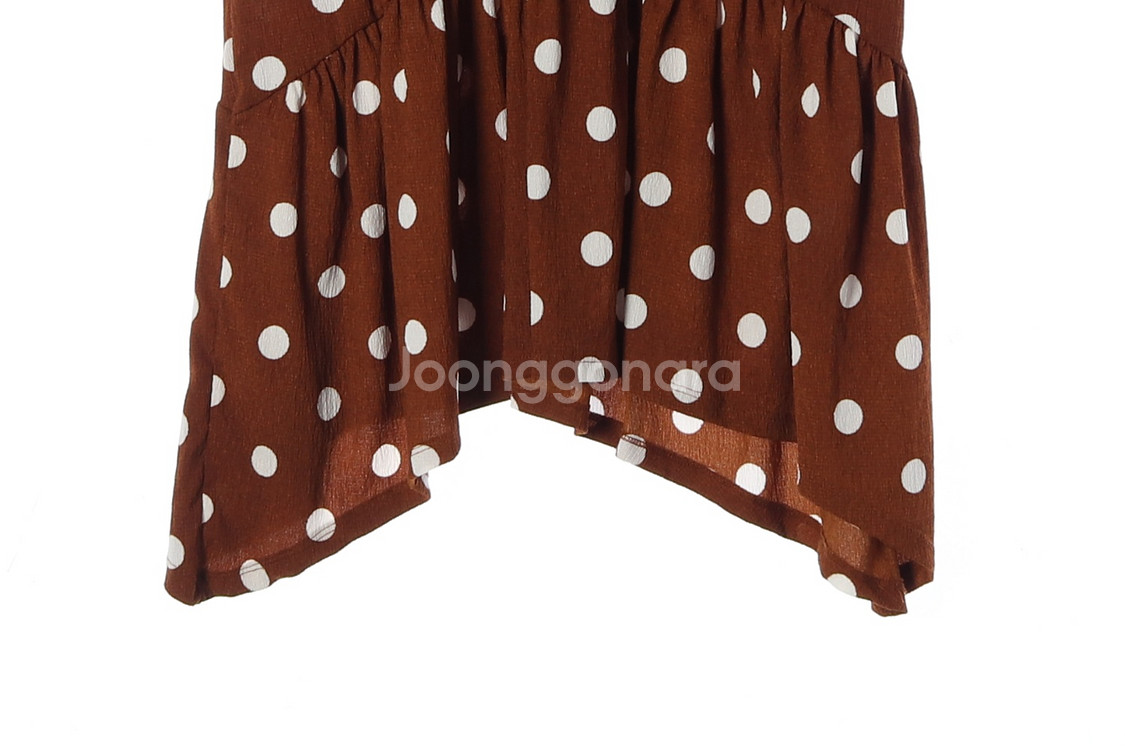 [S]자라 브라운 도트 퍼프 긴팔 롱 튜닉원피스--3