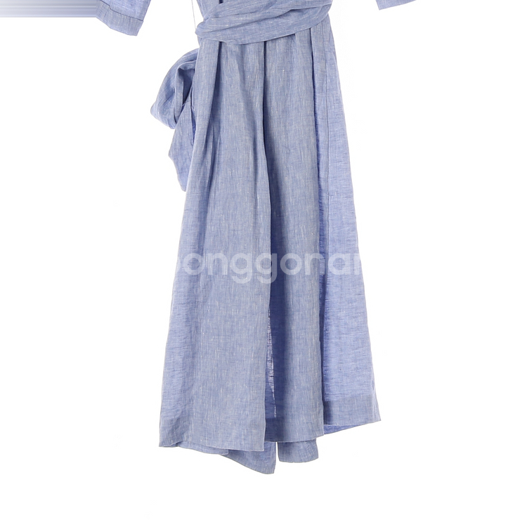 [S]자라 린넨100% 스카이블루 브이넥 랩 롱 셔츠원피스--4