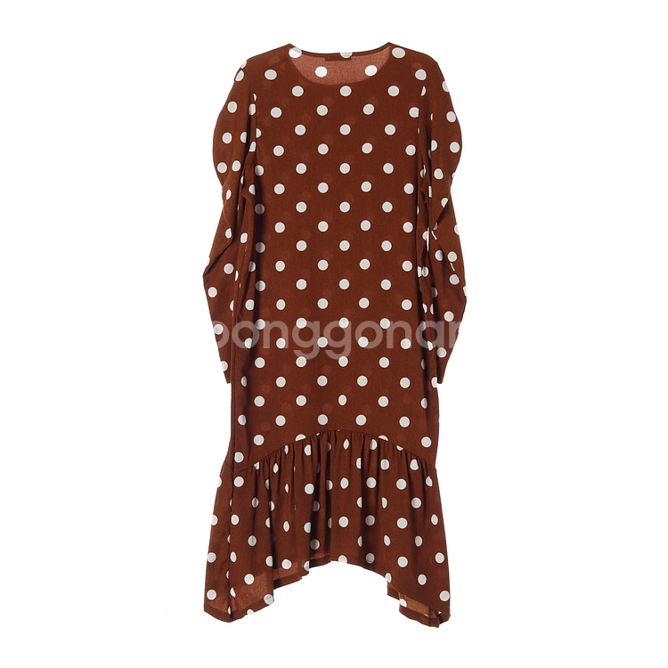 [S]자라 브라운 도트 퍼프 긴팔 롱 튜닉원피스--4