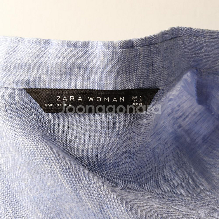 [S]자라 린넨100% 스카이블루 브이넥 랩 롱 셔츠원피스--5