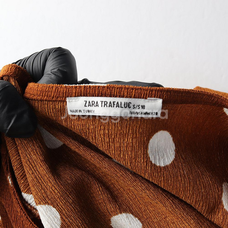 [S]자라 브라운 도트 퍼프 긴팔 롱 튜닉원피스--5