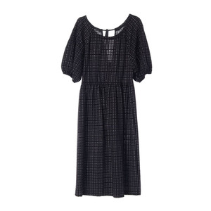 [M]자라 블랙 체크 백오픈 반팔 롱 튜닉원피스