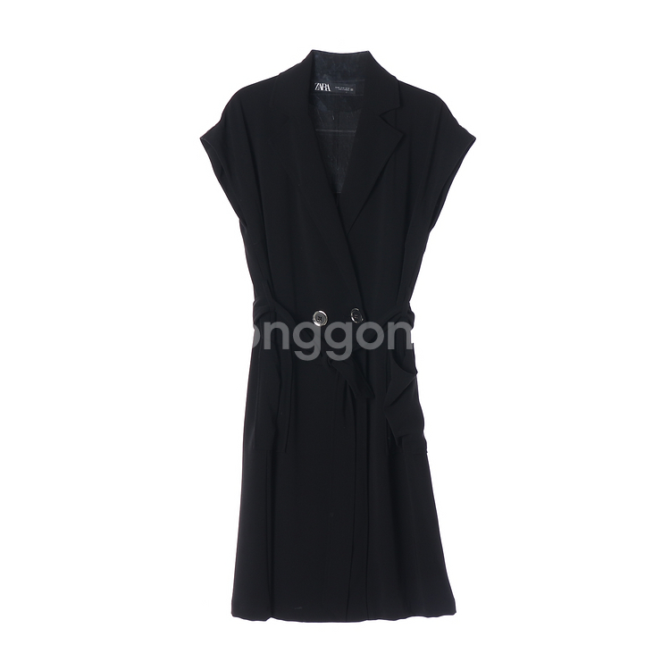 [XS]자라 블랙 반팔 더블버튼 랩 롱 원피스 드레스--0