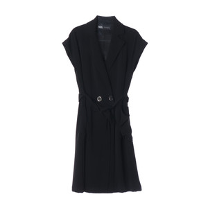 [XS]자라 블랙 반팔 더블버튼 랩 롱 원피스 드레스