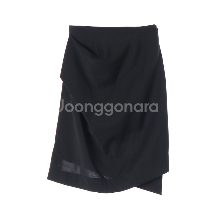 [M]비비안 웨스트우드 블랙 언발 드레이프 울 스커트 치마--0