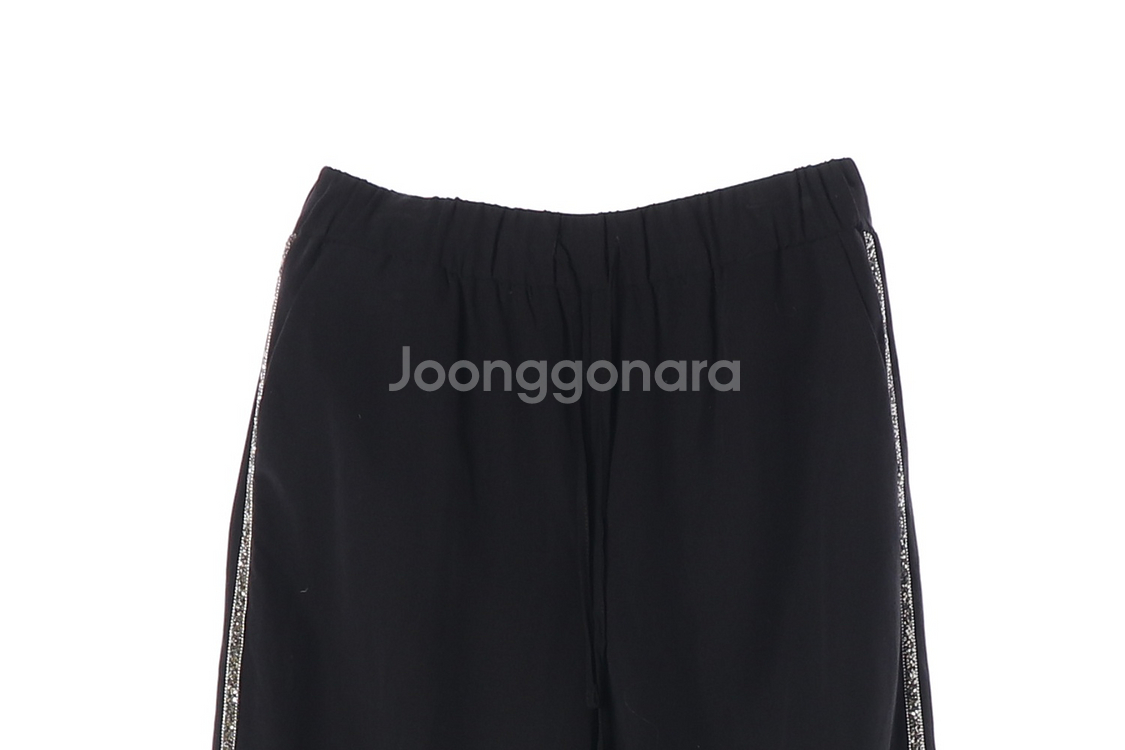 [S]자라 블랙 펄 사이드라인 와이드 조거팬츠 밴딩 바지--1