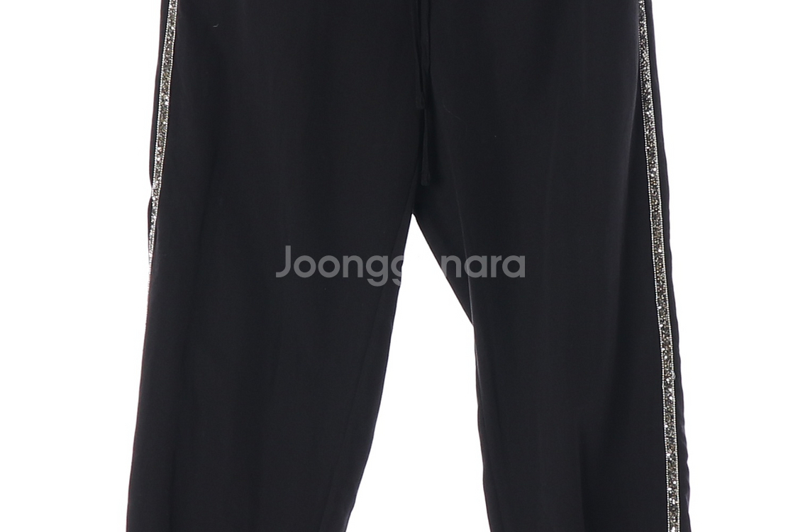 [S]자라 블랙 펄 사이드라인 와이드 조거팬츠 밴딩 바지--2