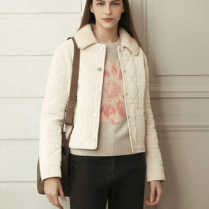 올젠 여성 벨벳 카라 퀄팅 패딩 점퍼 아이보리 M