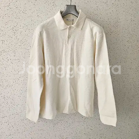 M) 자라 23FW 니트 폴로 셔츠 아이보리 비스코스 5536 303--2